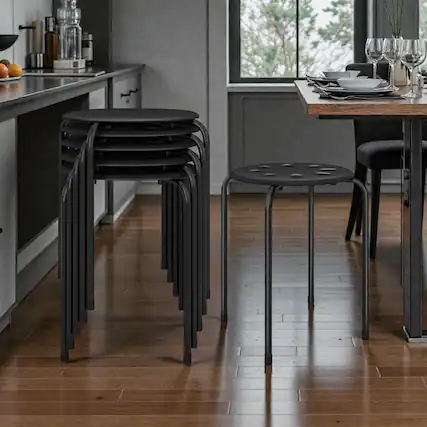 Front. Hivvago - Compact Stackable Seating Set of 6 with Metal Bases and Easy-Clean Plastic Tops - Black.