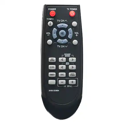 POWER TV POWER TV INFO i TV CH VOL VOL + TV CH SOUND MODE 3D SOUND INPUT SELECT S.VOL DIMMER DRC AUTO POWER I + AV SYNC AH59-02380A