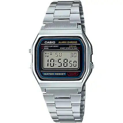 CASIO ALARM CHRONO
LIGHT/LAP-RESET
Lithium
START-STOP/12-24H
WATER RESIST
WR