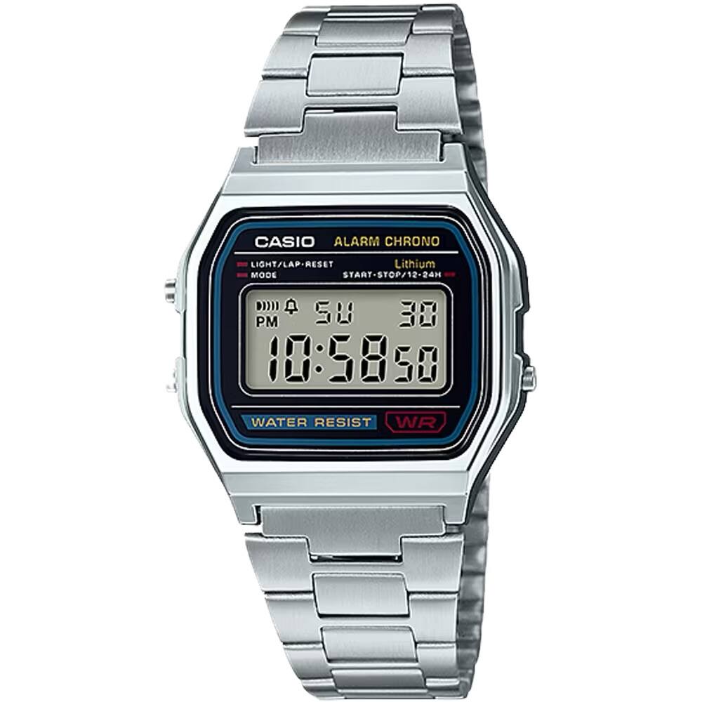 CASIO ALARM CHRONO  
LIGHT/LAP-RESET  
Lithium  
START-STOP/12-24H  
WATER RESIST  
WR