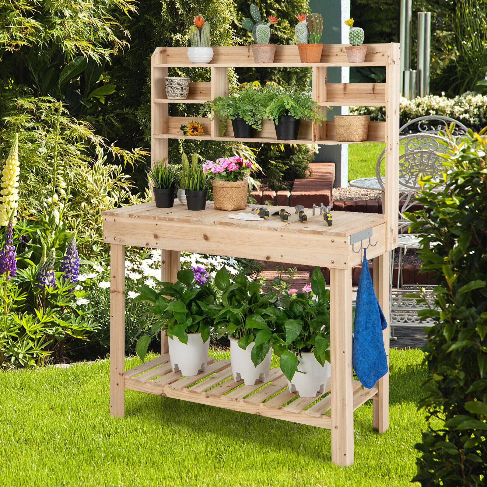 Alt View 4. SlickBlue - Large Garden Potting Bench with Display Rack and Hidden Sink for Outdoor Use - Natural.