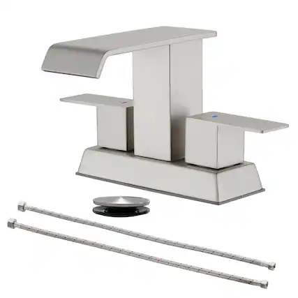 Front. Boyel Living - Brushed 4 Inch Centerset Faucet SUS304 Waterfall Spout 1.2GPM Dual Handle Pop Up Drain - Brushed Nickel.