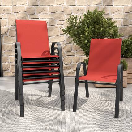 Front. Mondawe - 6-Piece Outdoor Dining Chairs Set, Teslin Fabric and Metal Frame - Black+Red.