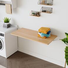 Front. Anysun - Laundry Room Folding Table – Wall Mounted Folding Table for Small Spaces, Fold-Down Desk & Workbench, 45" x 22" x 6.5" - Burly Wood.