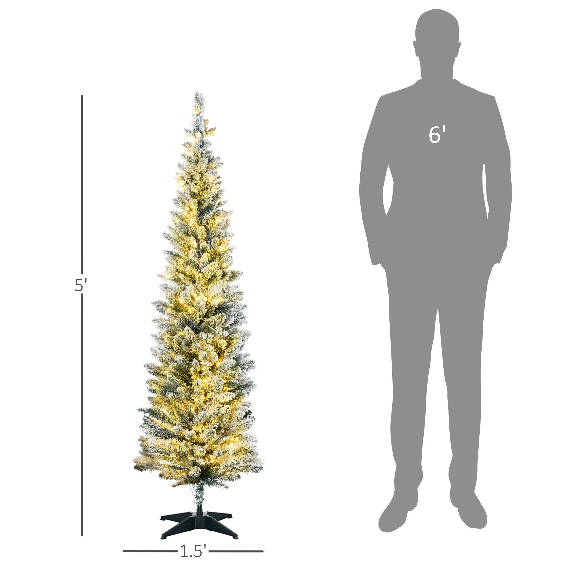 Left. BreeBe - 5 ft Tall Pre-Lit Slim Noble Fir Artificial Christmas Tree with 110 Warm White LED Lights and 294 Tips - Green.