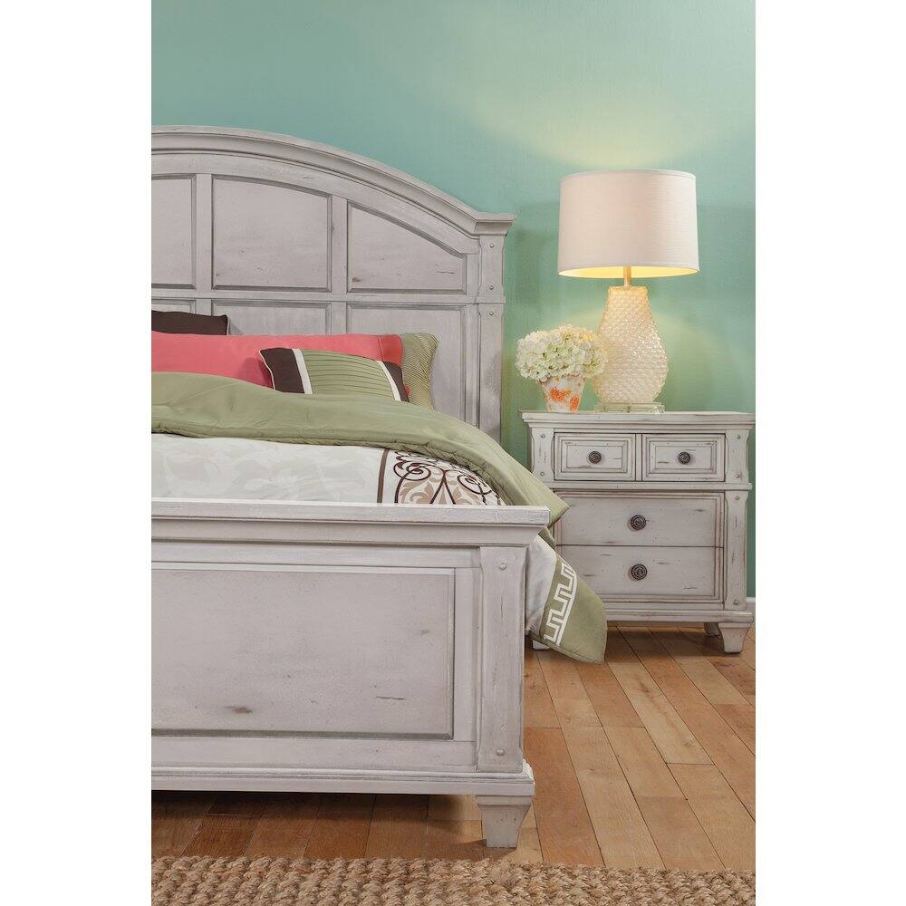Alt View 2. American Woodcrafters - Sedona 3-Drawer Nightstand - Cobblestone White - Gray.