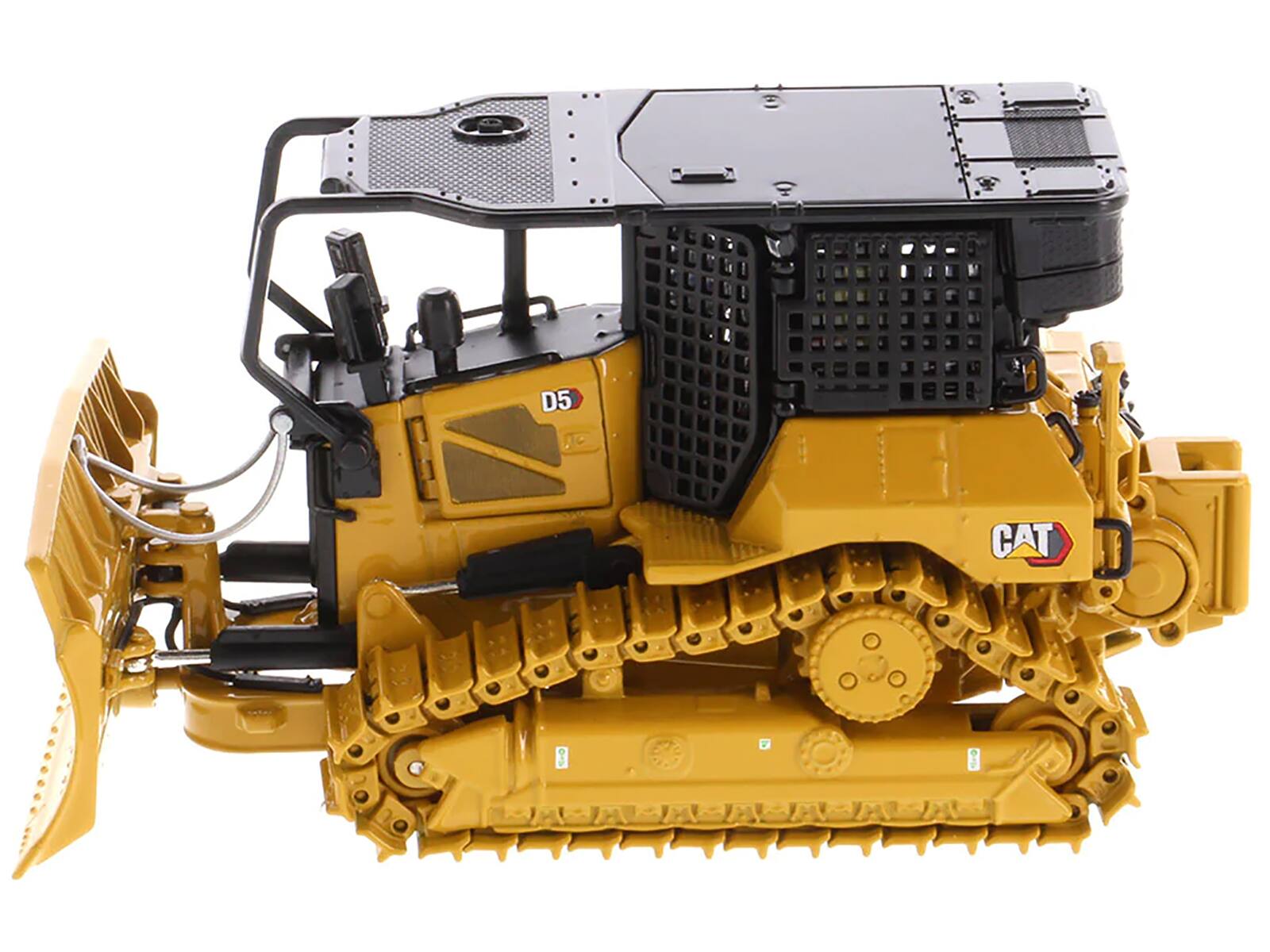 Angle. Diecast Masters - CAT Caterpillar D5 XR Fire Suppression Track Type Dozer Yellow "High Line" Series 1/50 Diecast Model by Diecast Masters - Yellow .