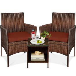 Best Choice Products - 3-Piece Outdoor Wicker Conversation Patio Bistro Set, w/ 2 Chairs, Table - Brown/Dark Rust