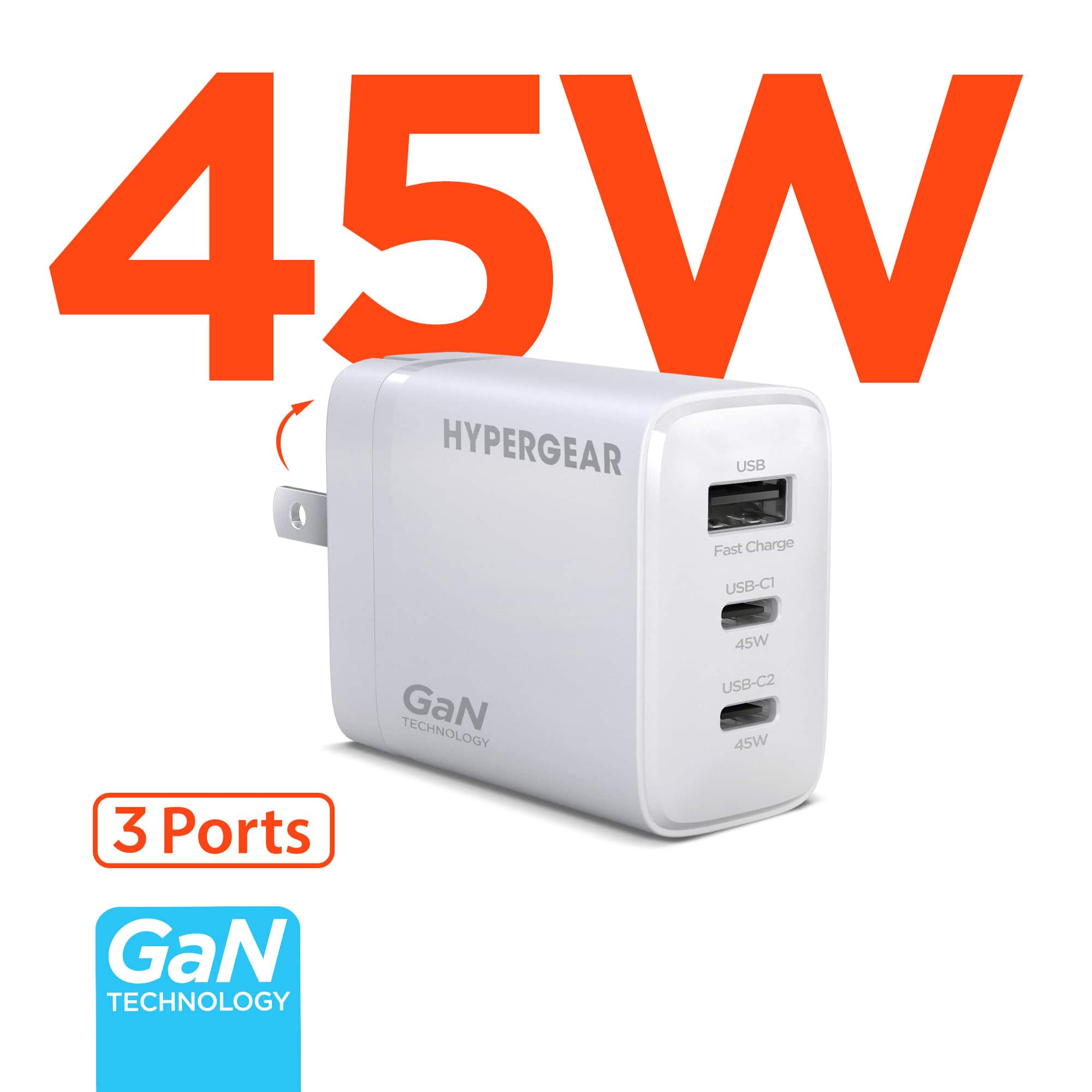 HyperGear - SpeedBoost 45W USB-C PD Tri-Port GaN Fast Wall Charger with PPS - White price history on PriceWatchPro