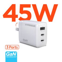 HyperGear - SpeedBoost 45W USB-C PD Tri-Port GaN Fast Wall Charger with PPS - White