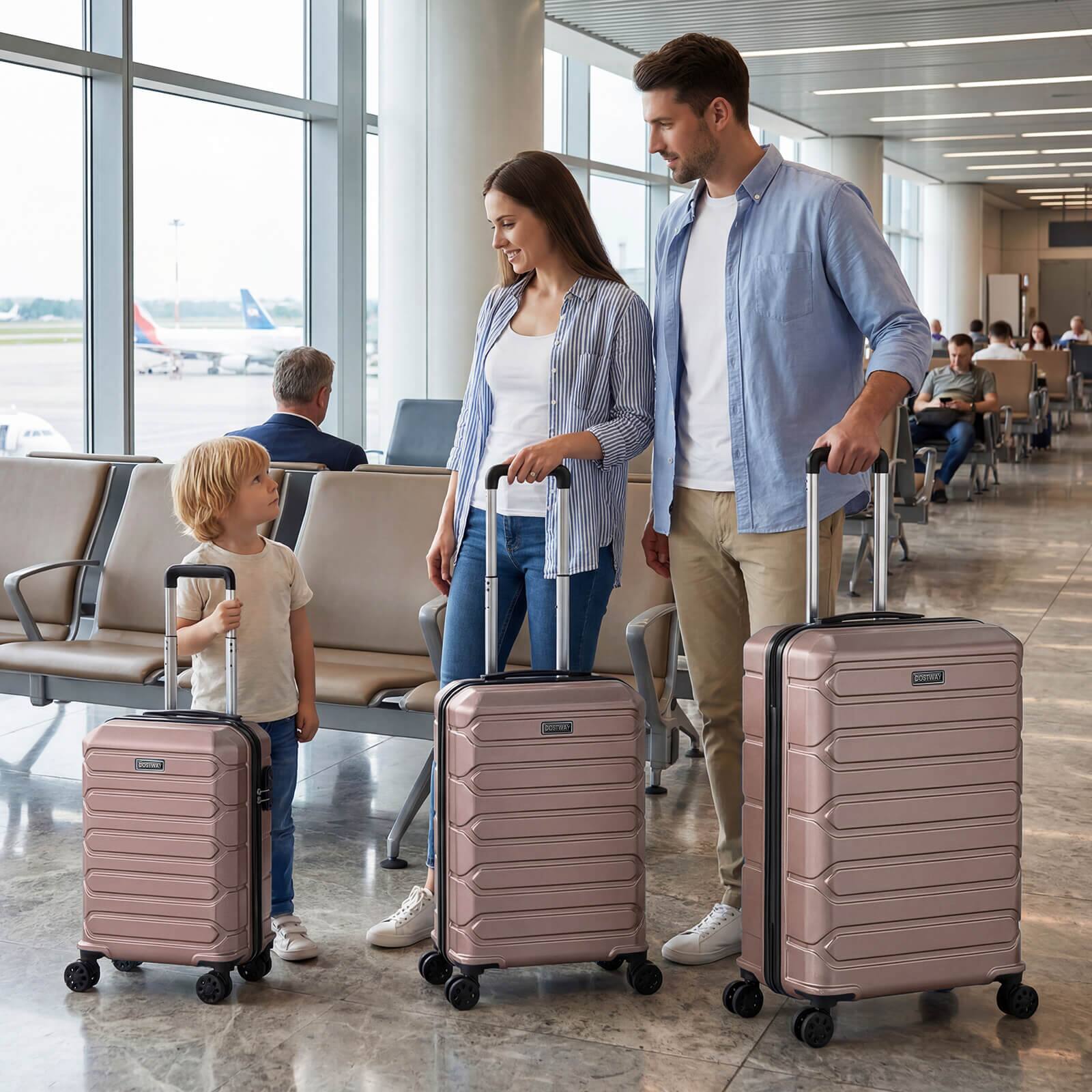 Alt View 1. Costway - Costway 3-Piece Hardside Luggage Set (20/24/28 Inch) with 8-Spinner Wheels, 3-Digital Lock - Pink.