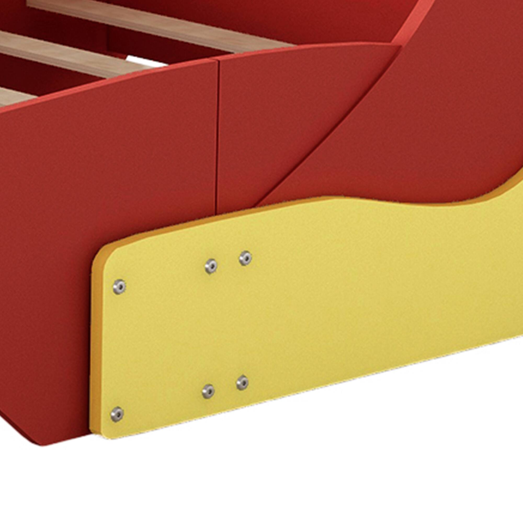 Alt View 10. GOODSILO - Twin Size Youth Race Car Themed Platform Bed with Side Rails and Decorative Wheels - Red.