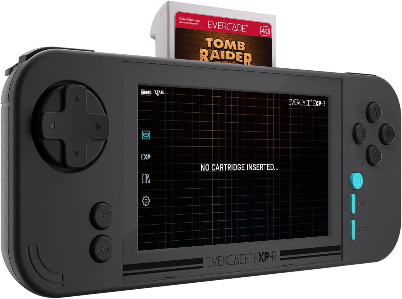 Crystal Dynamics A rights reserved EVERCADE 40 TOMB RAIDER ... TATE EVERCADE EXP-R X 6 XP IN NO CARTRIDGE INSERTED... A O START SELECT EVERCADE EXP-R