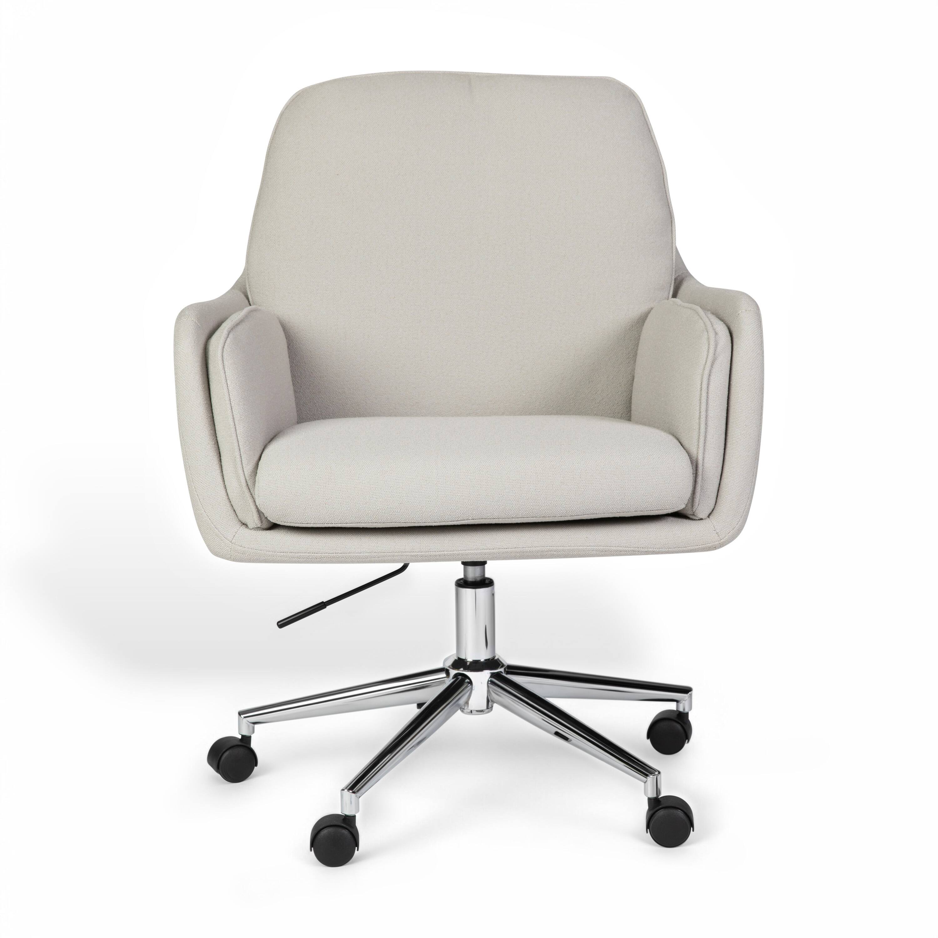 Alt View 10. Martha Stewart - Clara Upholstered Swivel Home Office Chair with Double Cushions - Bedford Gray Fabric/Polished Nickel Frame.