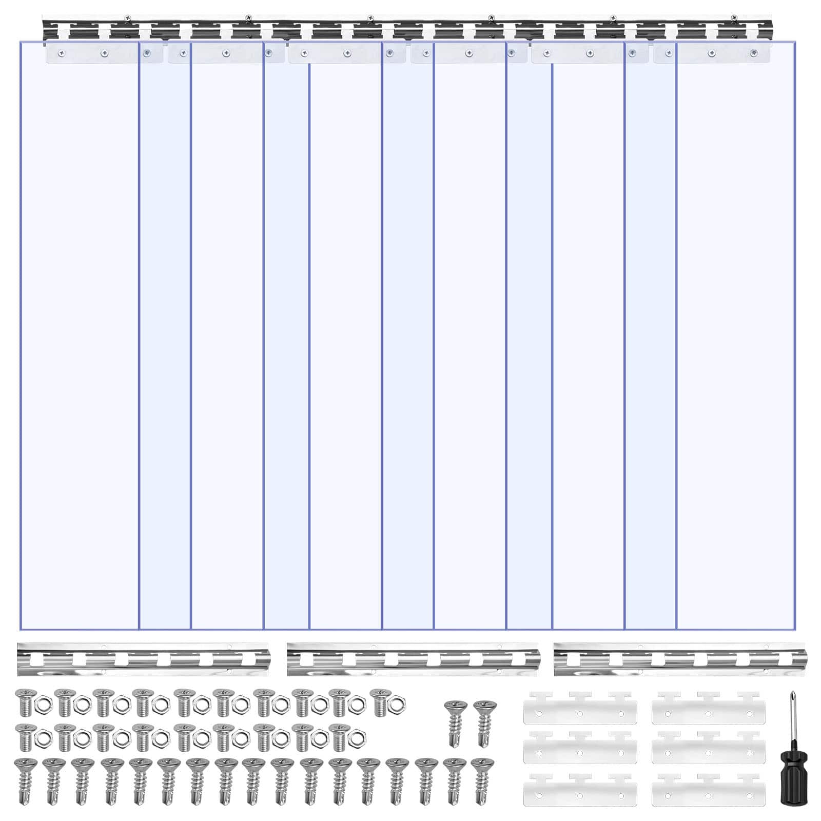 VEVOR - Clear PVC Strip Curtain, 84 in Height x 36 in Width x 0.08 in Thickness, 6 PCS Walk in Freezer Cooler Curtain Strips - Light blue