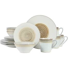 Gibson - Elite Spiral Embossed 16 Piece Stoneware Dinnerware Set - Taupe