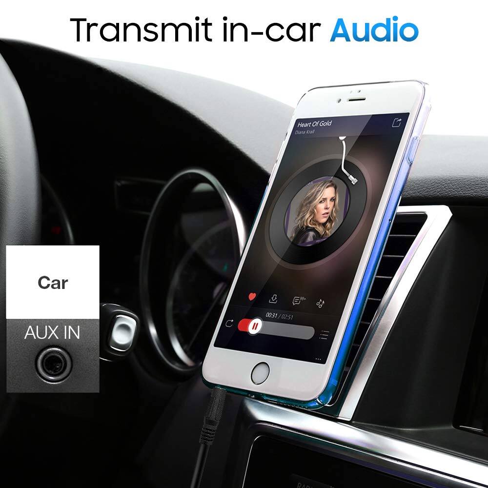 Transmit in-car Audio

Heart Of Gold  
Dana Krall

Car  
AUX IN

00:31 / 02:51