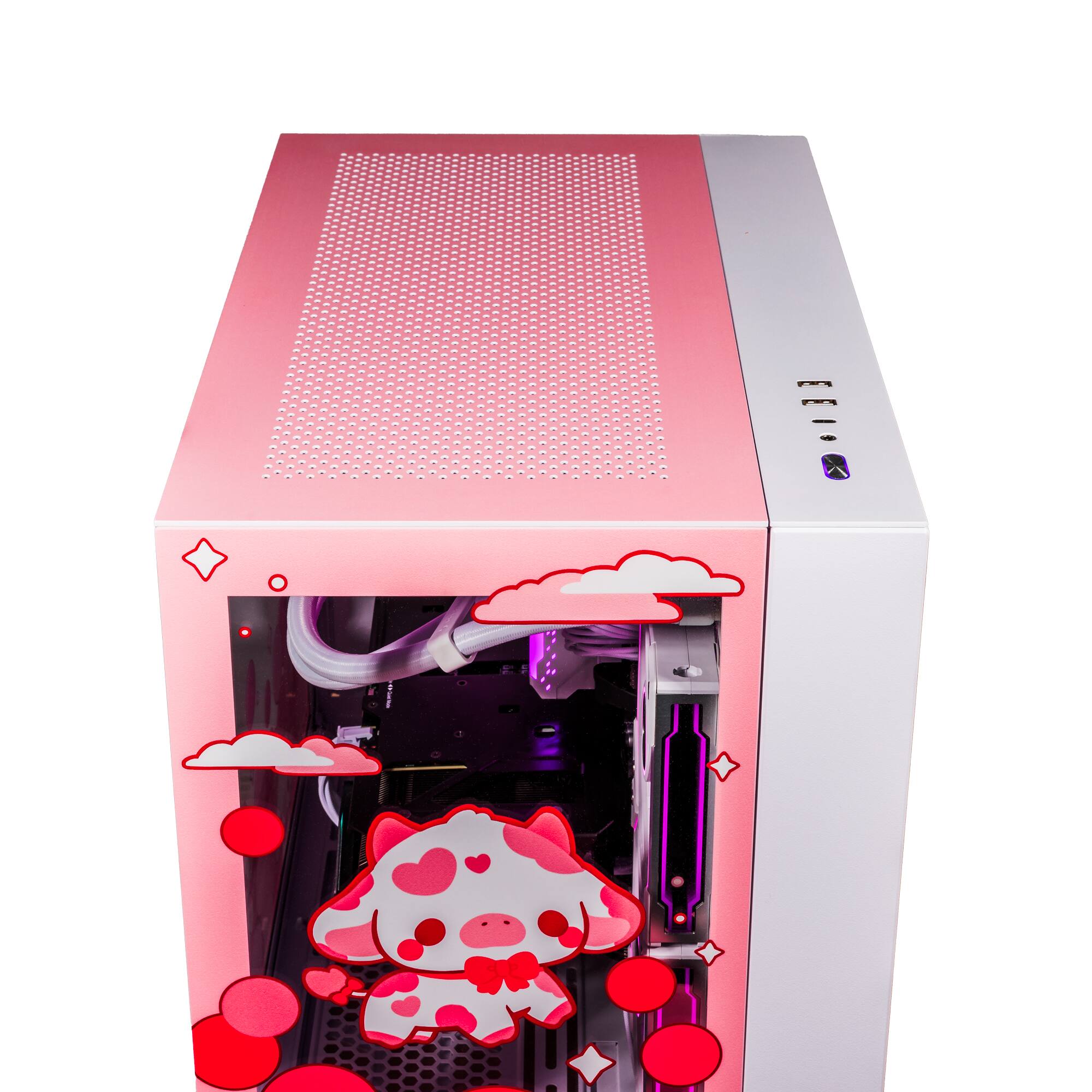 Alt View 8. Velztorm - Velztorm Bubble Cow Custom Gaming Desktop (Ryzen 7 5700X, 16GB, 1TB SSD + 2TB HDD, RTX 5070, Win 11 Pro ) - Rose Pink.