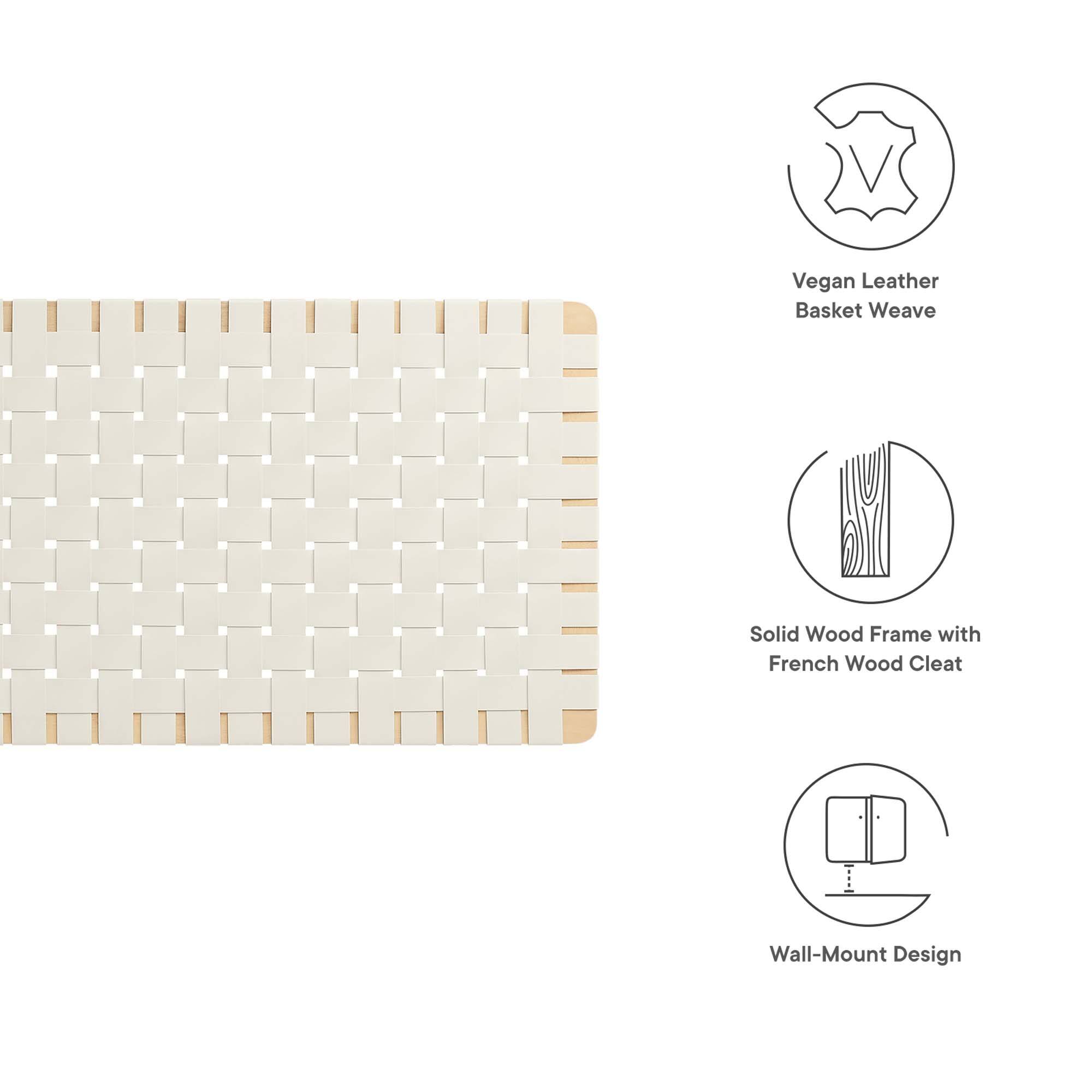 Vegan Leather Basket Weave  
Solid Wood Frame with French Wood Cleat  
Wall-Mount Design