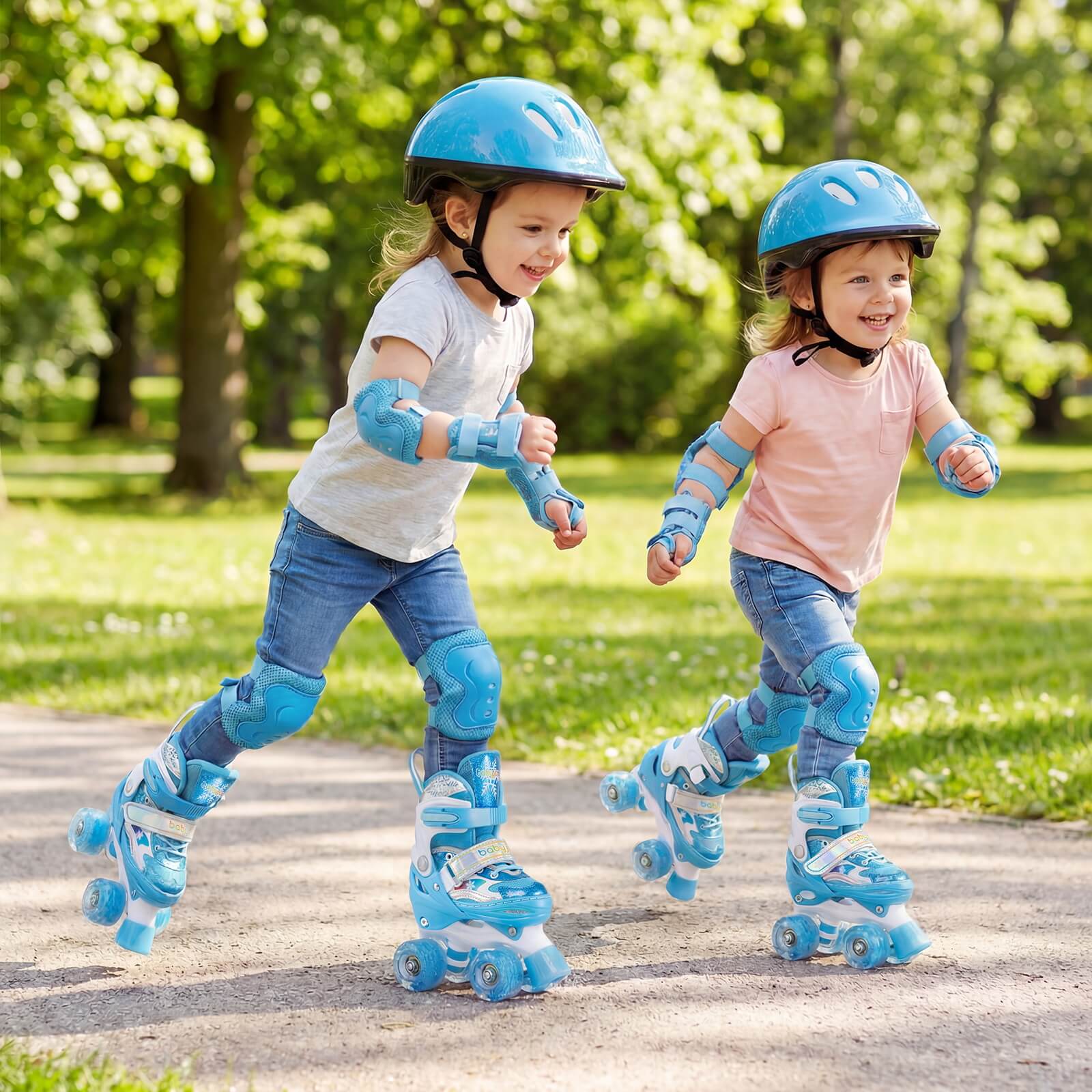 Alt View 1. Costway - Costway Kids Roller Skates 4 Sizes Adjustable Quad Skates with Light-up Wheels for Children - Navy Blue.
