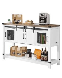 VEVOR - Coffee Bar Cabinet, 47.3 x 15.7 x 32.7 in Farmhouse Coffee Bar Cabinet with 4-Tier Storage, Coffee Bar Table - Brown + White