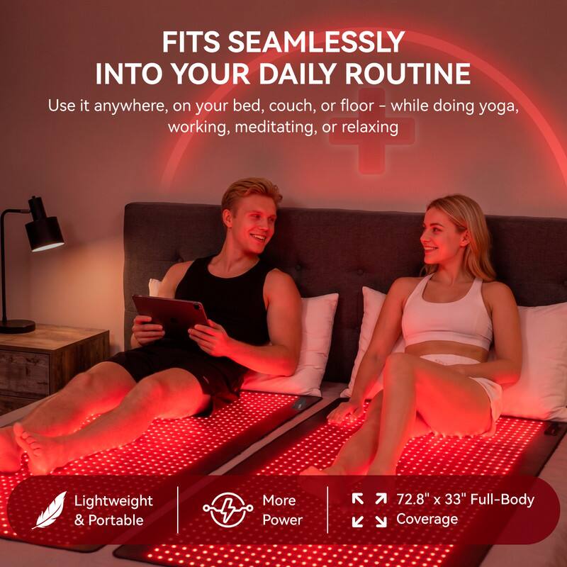 FITS SEAMLESSLY INTO YOUR DAILY ROUTINE

Use it anywhere, on your bed, couch, or floor - while doing yoga, working, meditating, or relaxing

Lightweight & Portable
More Power
72.8" x 33" Full-Body Coverage