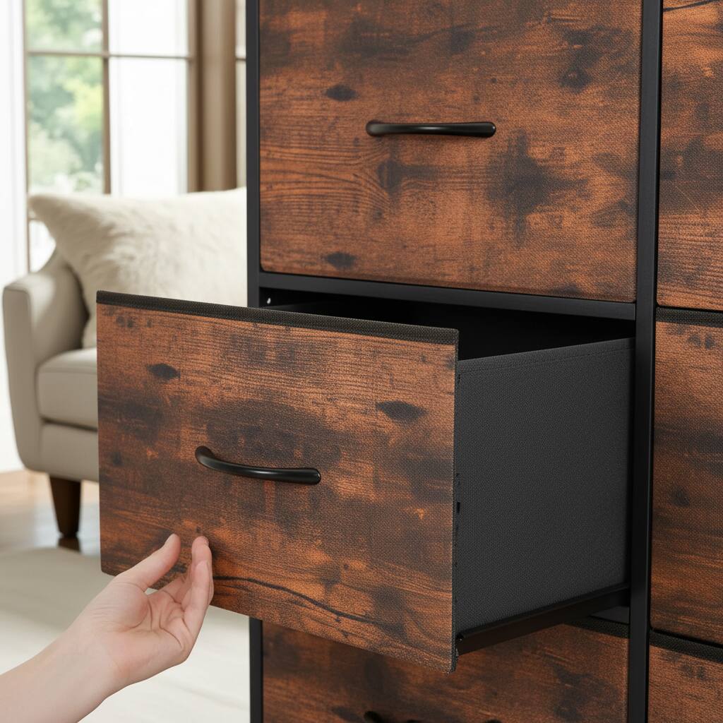 Alt View 6. AOITUN - Large Bedroom Dresser for Daily Use, Rustic 8-Drawer Wood Storage Tower, Wide Organizer for Clothes - Steel.