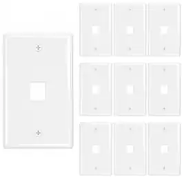 Cmple.com - 1 Port Keystone Wall Plate 10 Pack Single Gang for RJ45 Ethernet HDMI Coax & Audio - White