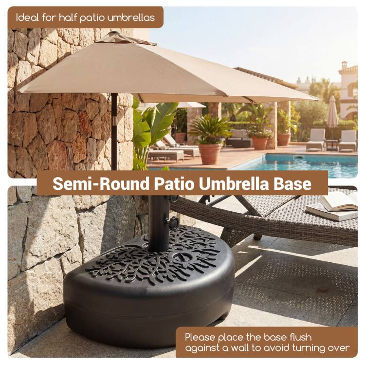 Ideal for half patio umbrellas

Semi-Round Patio Umbrella Base

Please place the base flush against a wall to avoid turning over