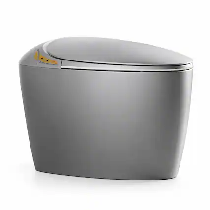Front. RYHNUYNE - Unique Smart Bidet Toilet With Heated Seat, Auto Open Close Foot Sensor LED Display Nightlight Warm Water Dryer In Grey - Grey.