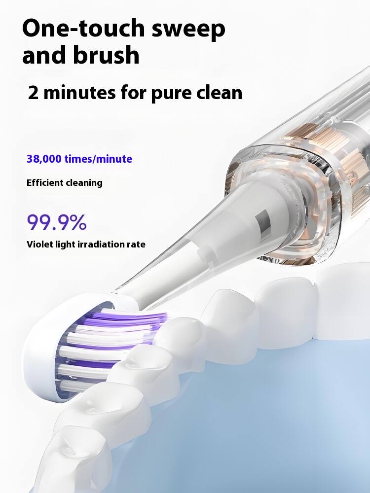 One-touch sweep and brush  
2 minutes for pure clean  

38,000 times/minute  
Efficient cleaning  

99.9%  
Violet light irradiation rate