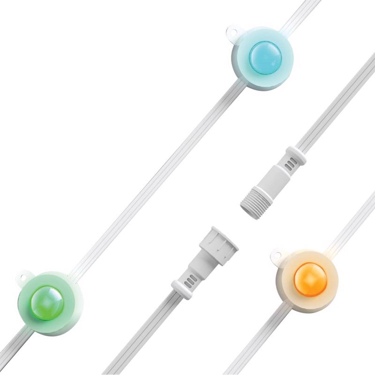 Left. FEIT ELECTRIC - Feit LED Smart-Enabled Permanent Color Changing String Light Extension Multicolored 25 ft. 15 lights.