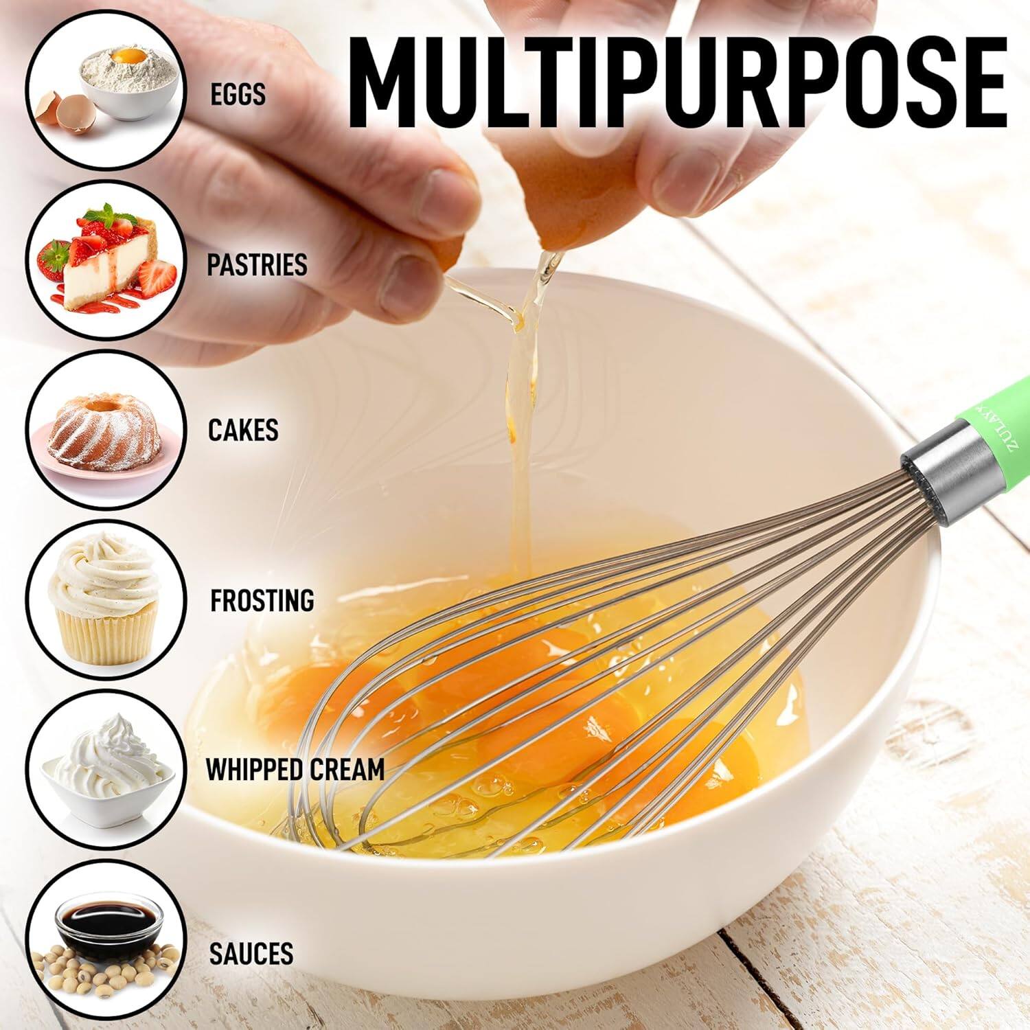 MULTIPURPOSE

- EGGS
- PASTRIES
- CAKES
- FROSTING
- WHIPPED CREAM
- SAUCES