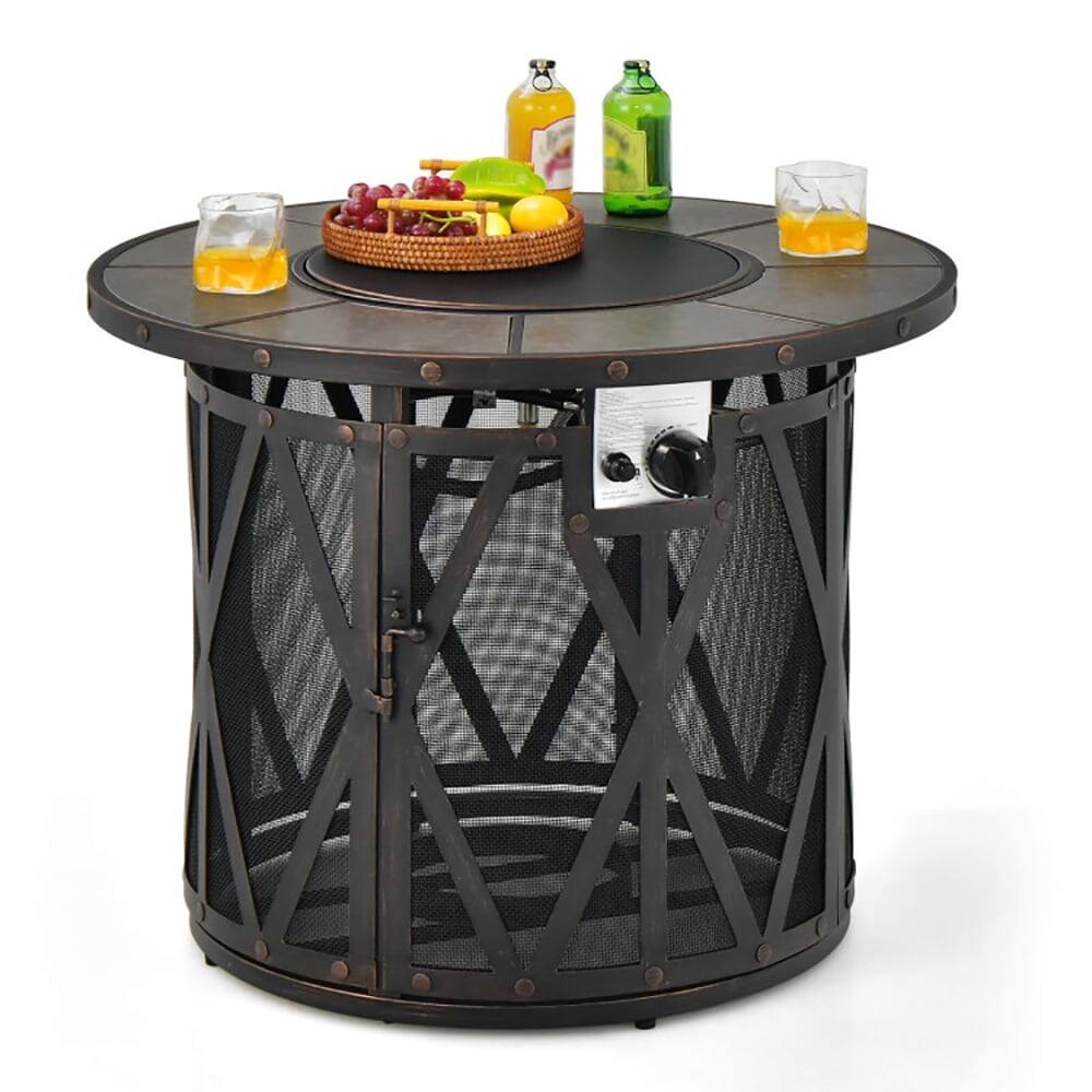 Front. Kadyn - Fire Pit Table Fire Bowl TableOutdoor Firepit Table32 Inch 30000BTU Fire Pit Table with Fire Glasses and PVC Cover - Black, Gray.