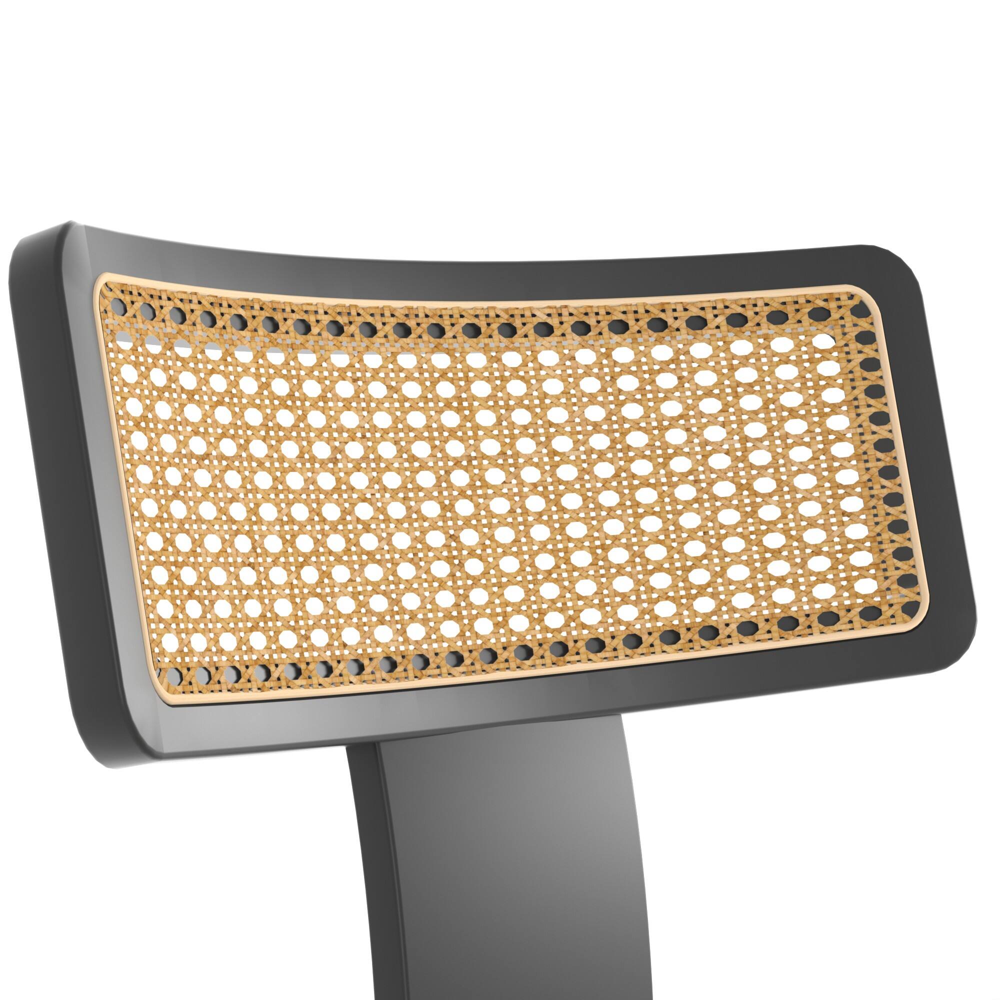 Back. PexFix - Solid Wood & Rattan Dining Chairs Set of 2, Mid Century Modern Accent Chairs for Kitchen, Dining Room - Black.