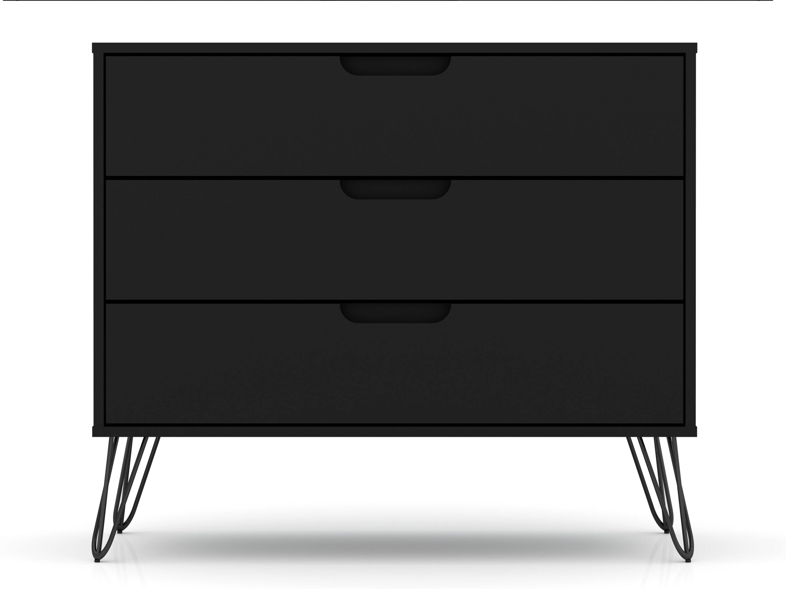 Alt View 2. Forest'nSky - Black Wood 3 drawer 35.24 in. Wide Chest of Drawers for Living Room - Black.