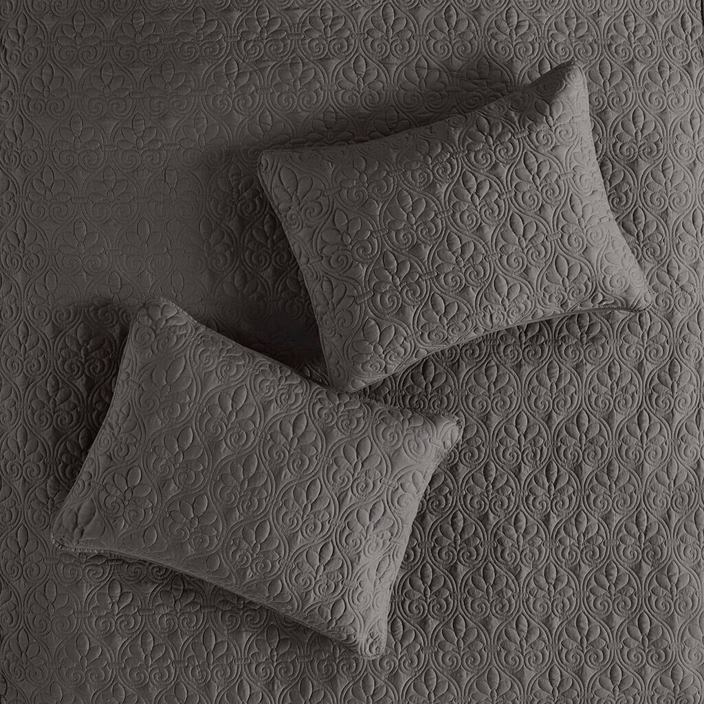 Alt View 4. Gracie Mills - Gracie Mills Sandy 3 Piece Split Corner Classic Pleated Quilted Bedspread Set - Dark Grey.