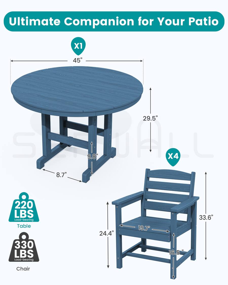 Settings In Computer SERWALL 5 Pc Patio Dining Sets, HDPE Outdoor Table and Chairs Furniture ...