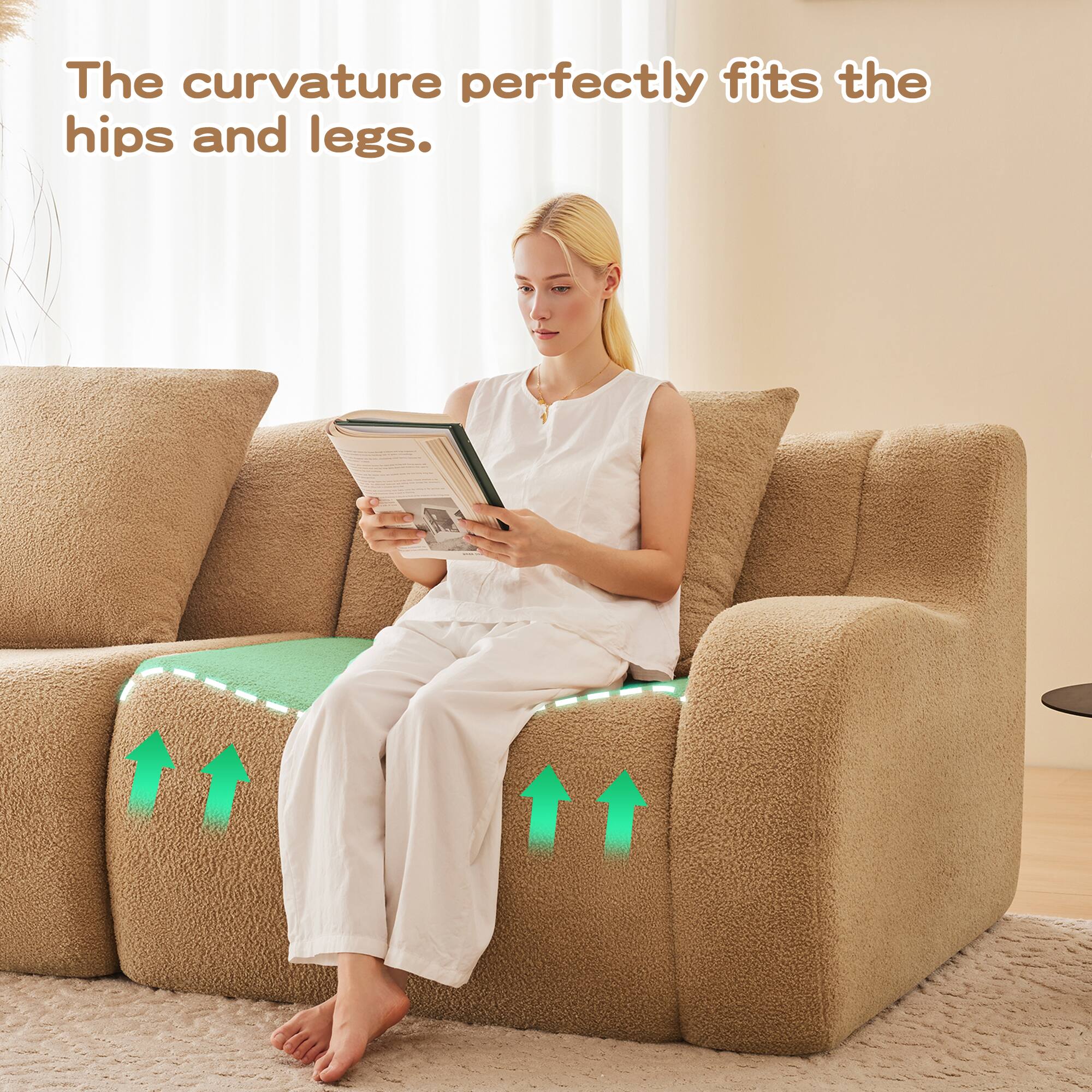 The curvature perfectly fits the hips and legs.