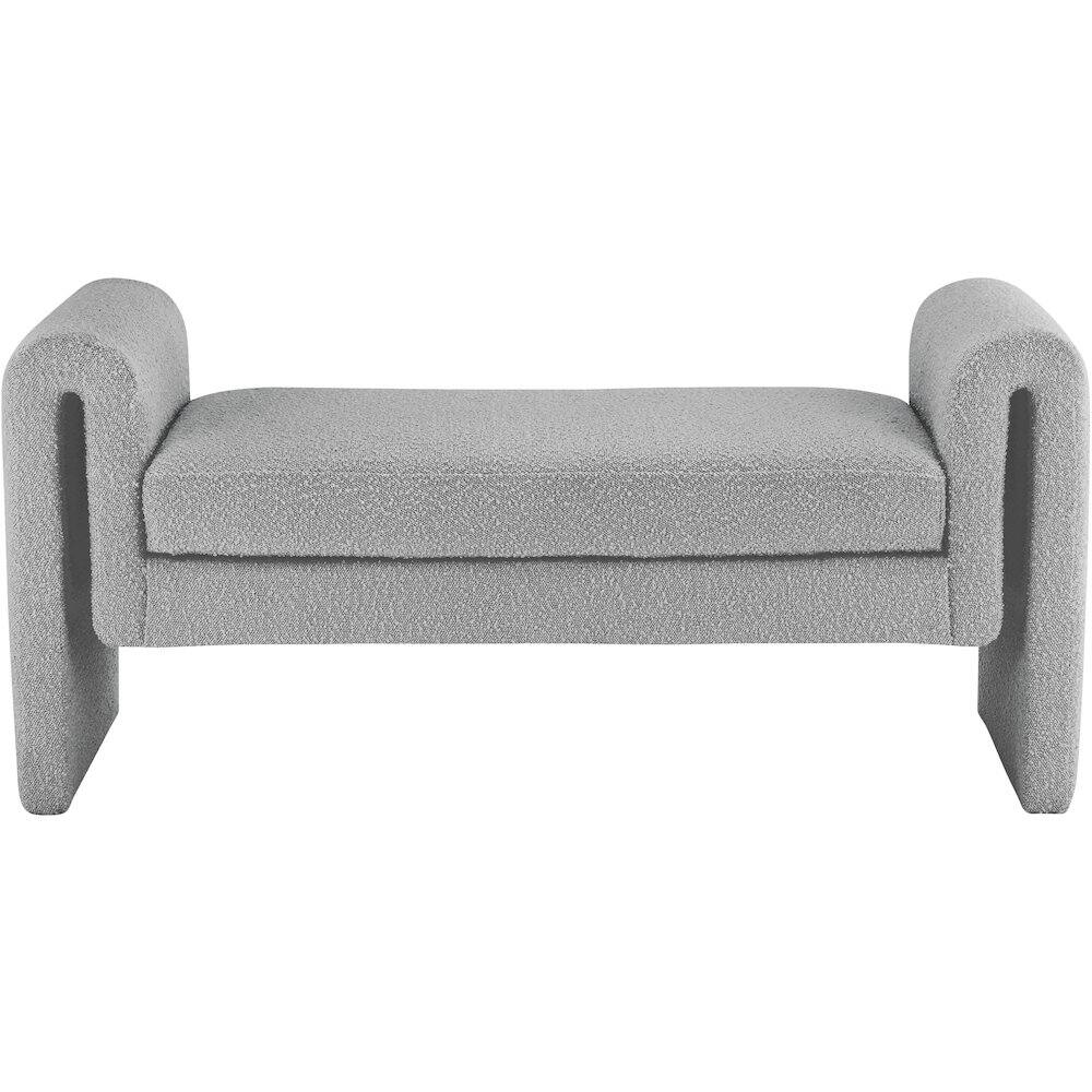 Alt View 2. Meridian Furniture - Stylus Grey Boucle Fabric Bench - Grey.
