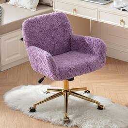 Ecooso - Artificial rabbit hair Home Office Chair with Golden Metal Base,Adjustable Desk Chair Swivel Office Chair - Violet