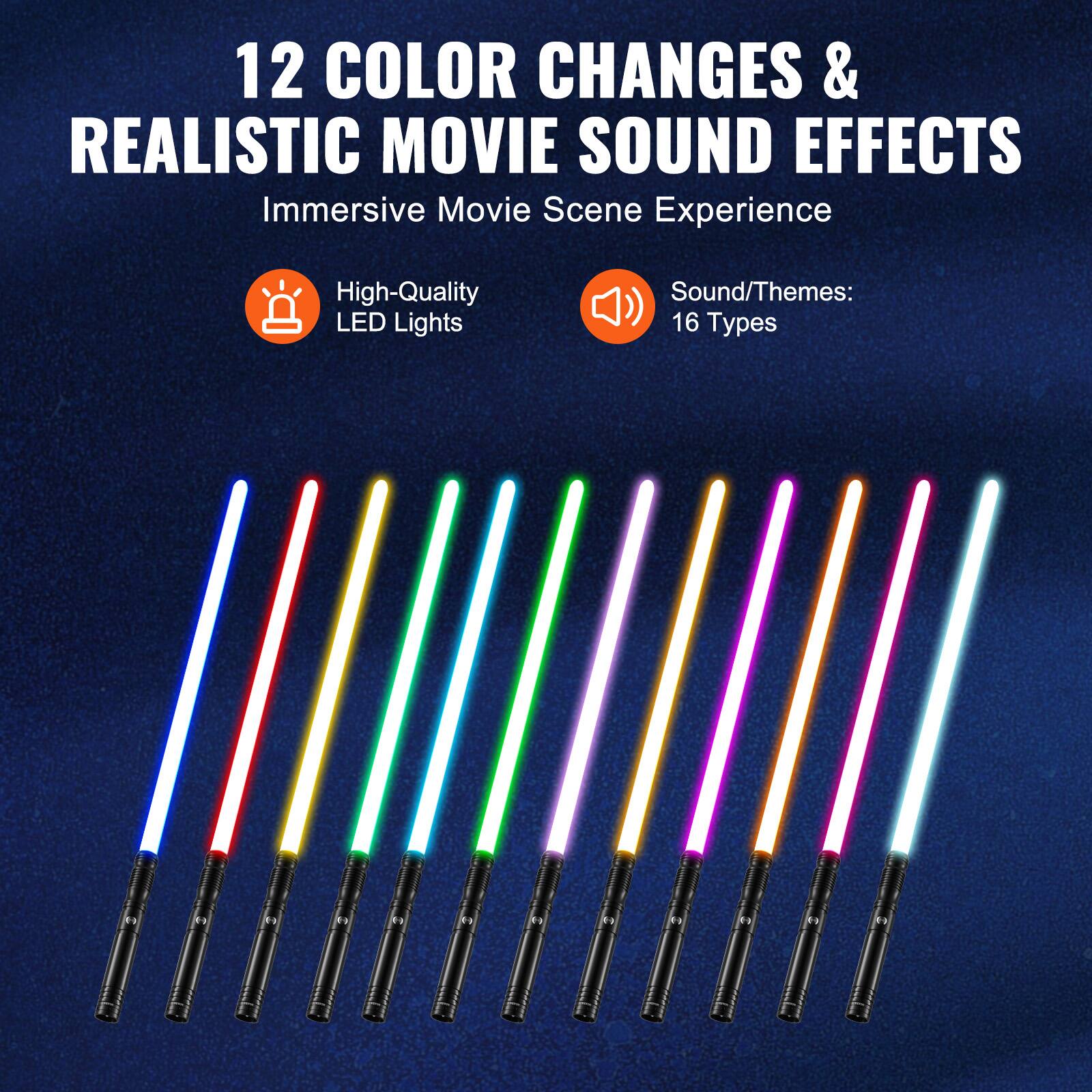 12 COLOR CHANGES & REALISTIC MOVIE SOUND EFFECTS  
Immersive Movie Scene Experience  

High-Quality LED Lights  
Sound/Themes: 16 Types