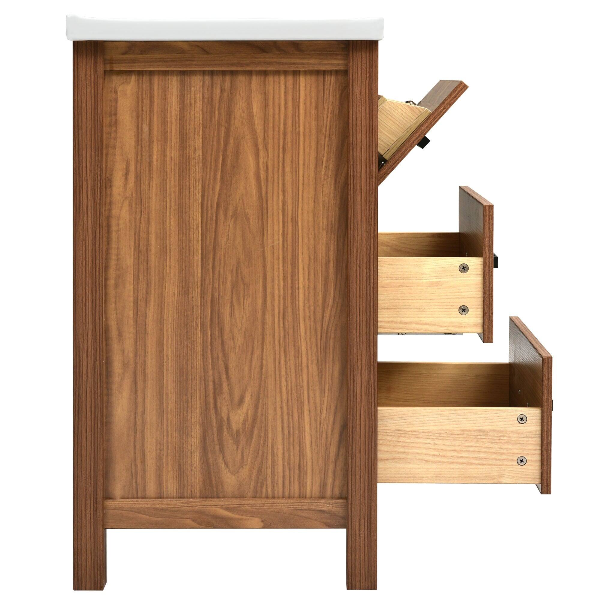 Alt View 2. Boyel Living - 24 Inch Bathroom Vanity with Ceramic Sink 3 Drawers Natural Wood - Brown.