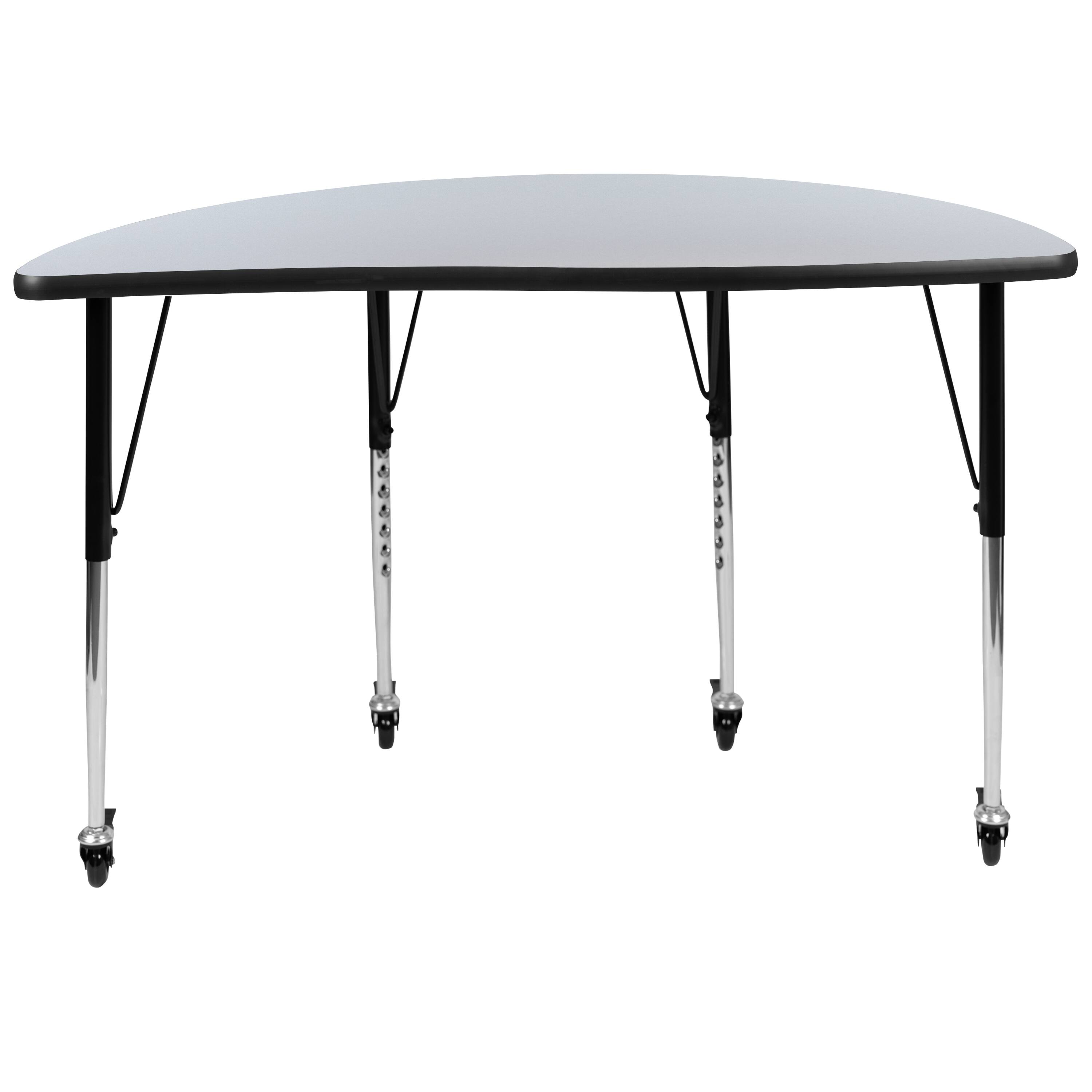 Alt View 5. Emma + Oliver - Mobile 47.5" Half Circle Wave Flexible Collaborative Adjustable Height Activity Table - Grey.