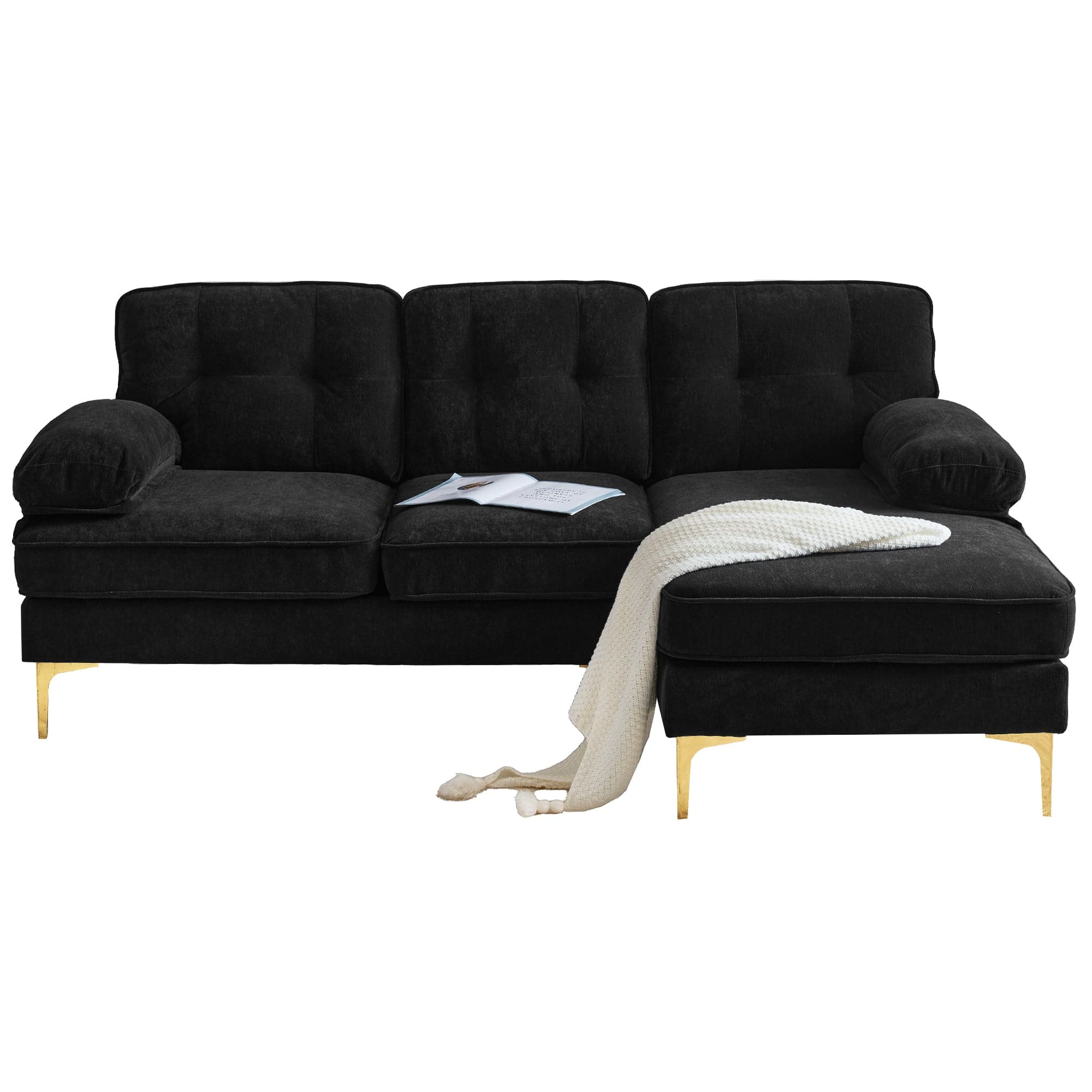 Boyel Living - 82.6 inch Modern Sectional Sofas Couches Velvet L-Shaped Couches for Living Room Bedroom Black - Black