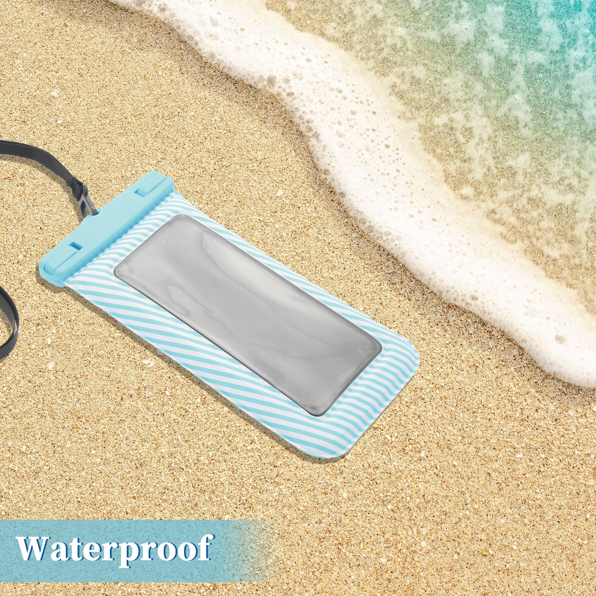 Alt View 1. Unique Bargains - 2pcs Full Stripe Mobile Waterproof Bag Universal Waterproof Case Compatible for Phone 4.53"x8.27" - Sky Blue.
