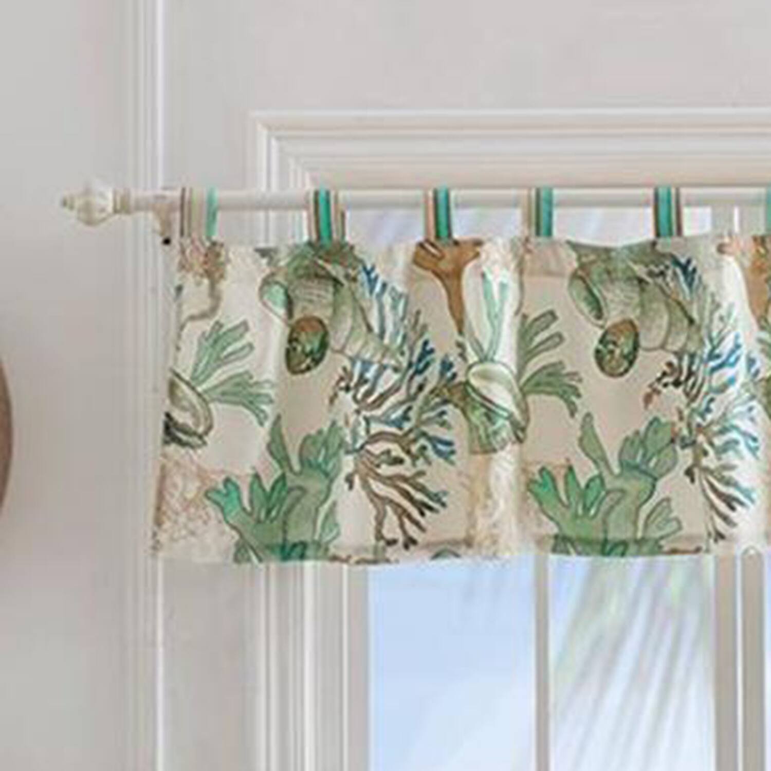 Angle. Barefoot Bungalow - Barefoot Bungalow Atlantis Corals And Seashells Window Valance With 3" Rod Pocket84x19" Jade - Jade.