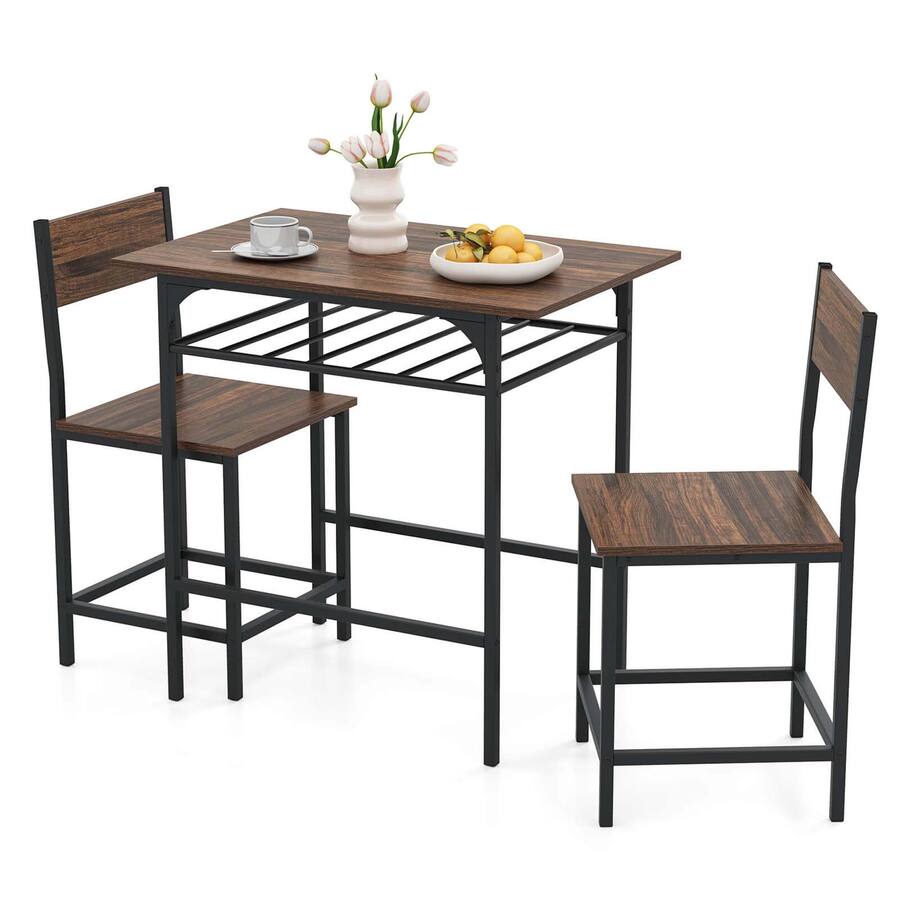Costway 3 Piece Wood Rectangular Table & Chair Set Dining Table Set ...