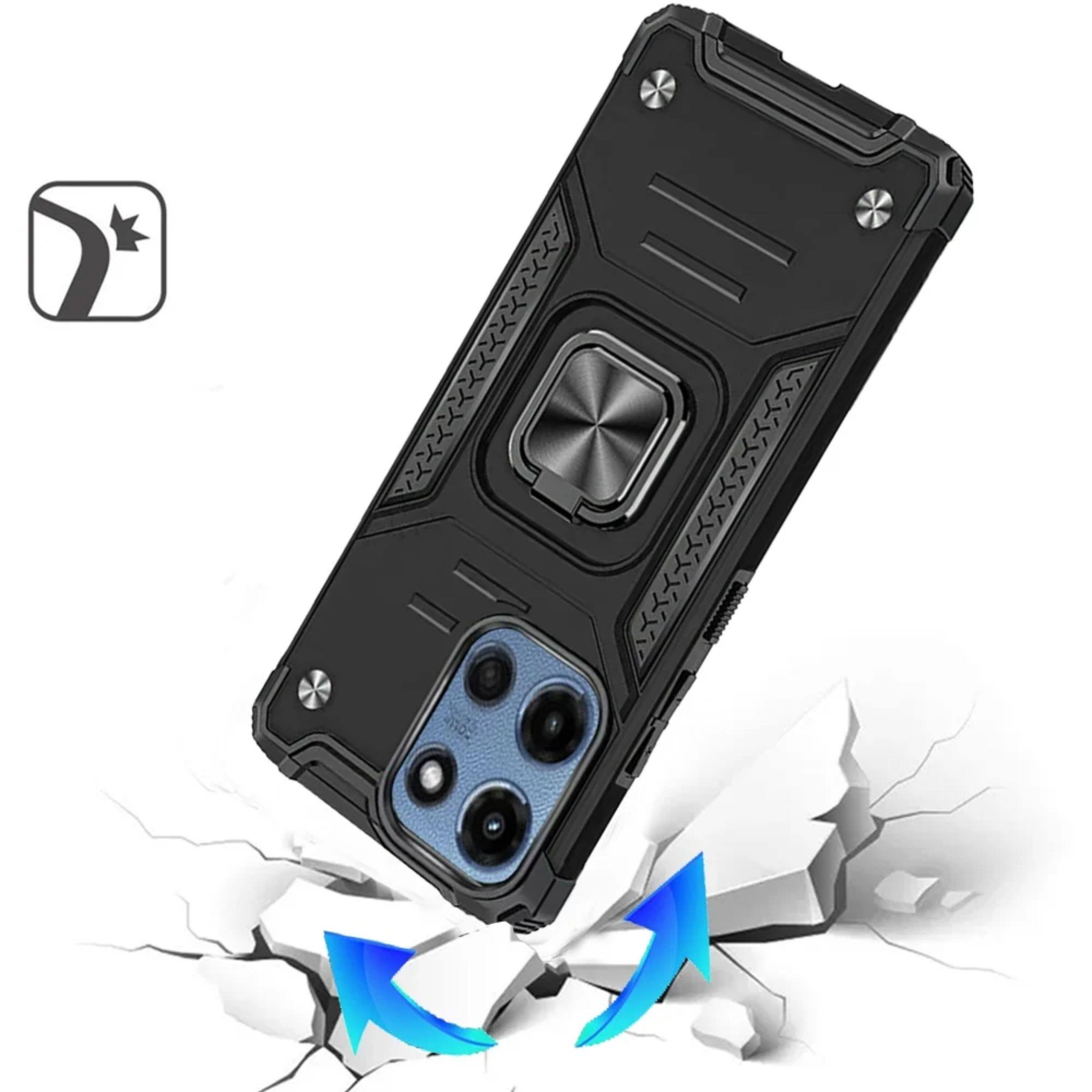 Left. Kitcheniva - Pull-Out Kickstand Case With Tempered Glass For Moto G 2025/2026/G Play 2026 Black - Black.