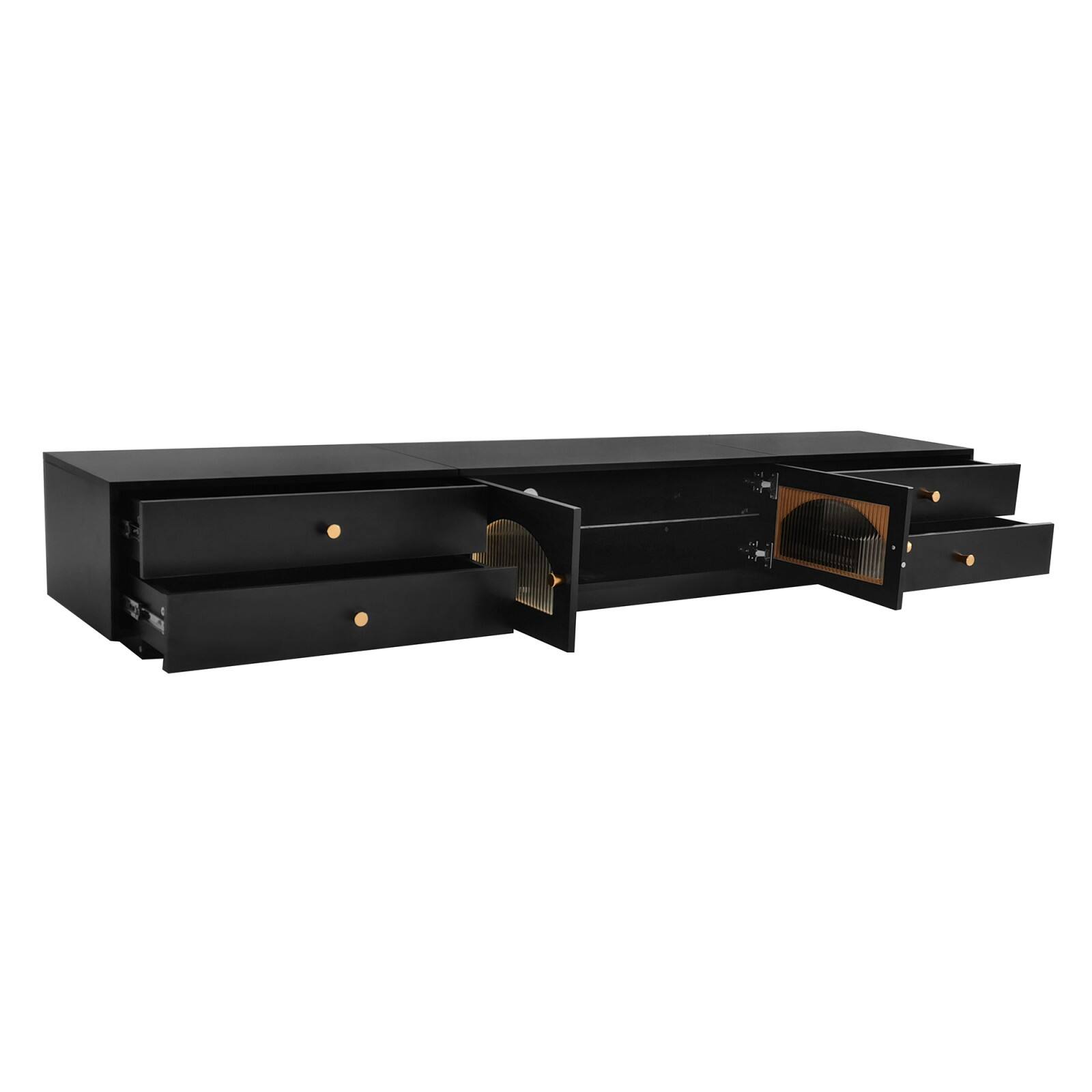 Alt View 8. Ecooso - Luxurious TV Stand with Fluted Glass Doors,TVs Up to 95'', Tempered Glass Shelf TV Cabinet with Multiple Storage Options - Black.